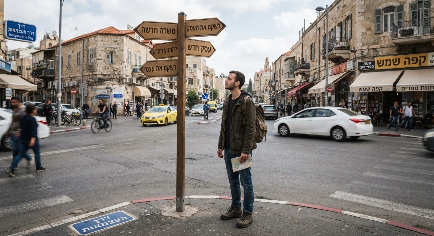 צומת דרכים — איש עומד מול שלט כיוונים